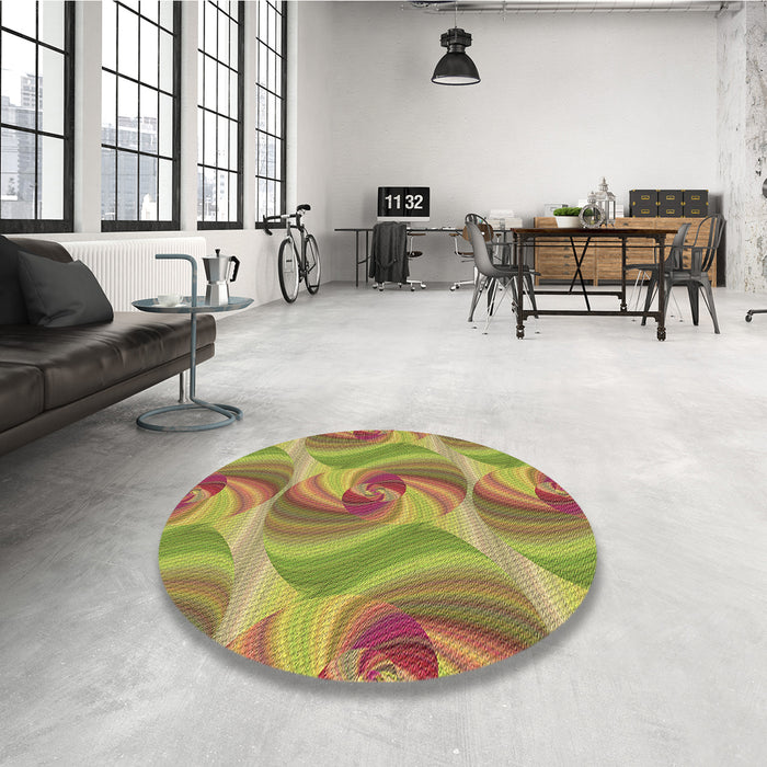 Round Patterned Green Rug in a Office, pat3199brn