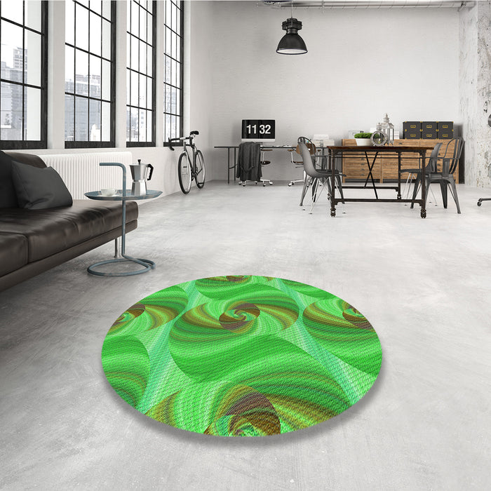 Round Patterned Dark Lime Green Rug in a Office, pat3199grn