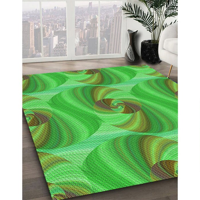 Patterned Dark Lime Green Rug in Family Room, pat3199grn