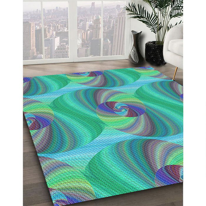 Patterned Deep-Sea Green Rug in Family Room, pat3199lblu