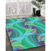 Machine Washable Transitional Deep-Sea Green Rug in a Family Room, wshpat3199lblu