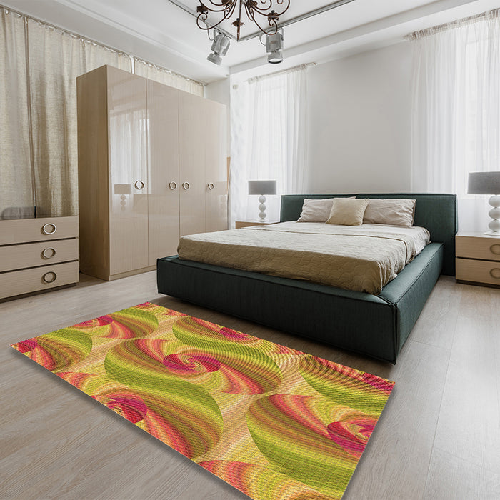 Patterned Yellow Rug in a Bedroom, pat3199org