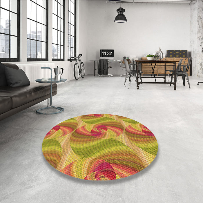 Round Patterned Yellow Rug in a Office, pat3199org