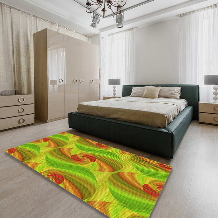 Patterned Pistachio Green Rug in a Bedroom, pat3199yw