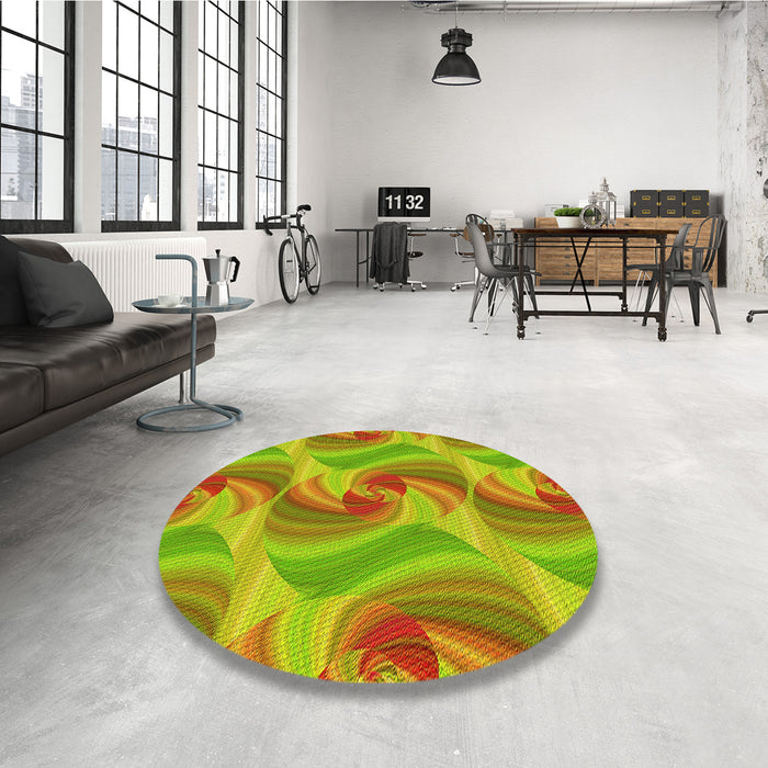 Round Patterned Pistachio Green Rug in a Office, pat3199yw