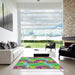 Square Patterned Green Modern Rug in a Living Room, pat3199