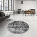 Round Patterned Dark Gray Rug in a Office, pat32gry