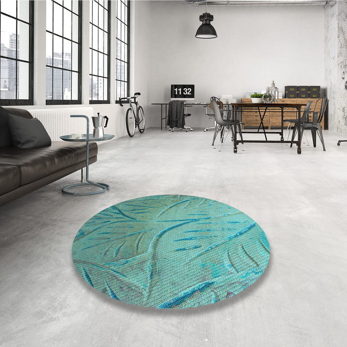 Round Patterned Turquoise Green Rug in a Office, pat320lblu
