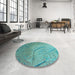 Round Patterned Turquoise Green Rug in a Office, pat320lblu