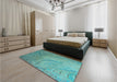 Patterned Turquoise Green Rug in a Bedroom, pat320lblu