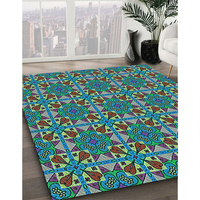 Machine Washable Transitional Mint Green Rug in a Family Room, wshpat3201lblu