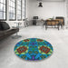 Round Patterned Light Sea Green Rug in a Office, pat3203lblu