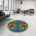 Round Patterned Mint Green Modern Rug in a Office, pat3203