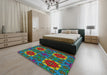 Patterned Mint Green Modern Rug in a Bedroom, pat3203