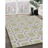 Patterned Khaki Green Novelty Rug, pat3204