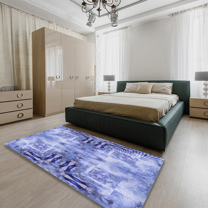 Patterned Jeans Blue Rug in a Bedroom, pat3205blu