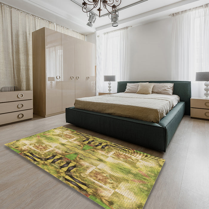 Patterned Golden Brown Yellow Rug in a Bedroom, pat3205brn