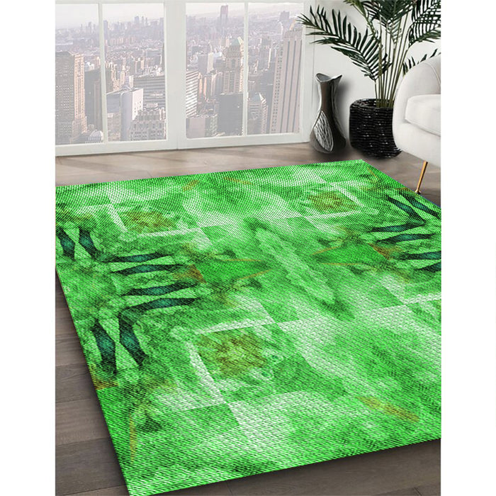 Machine Washable Transitional Neon Green Rug in a Family Room, wshpat3205grn