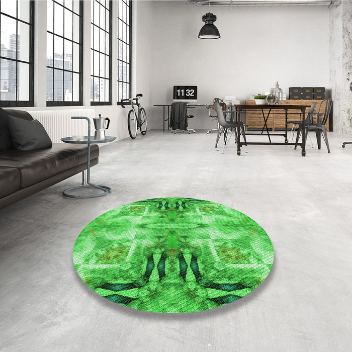 Round Patterned Neon Green Rug in a Office, pat3205grn