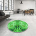 Round Patterned Neon Green Rug in a Office, pat3205grn