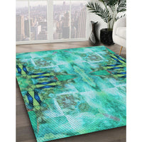 Patterned Dark Cyan Green Rug, pat3205lblu