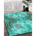 Patterned Dark Cyan Green Rug in Family Room, pat3205lblu