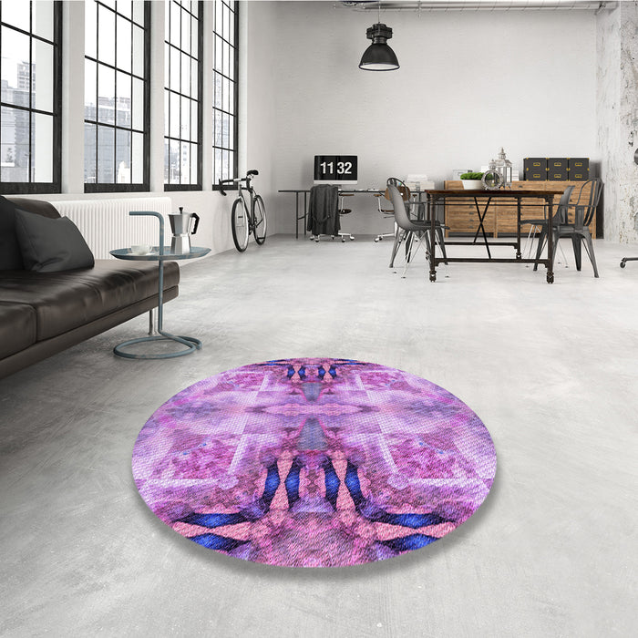 Round Patterned Violet Purple Rug in a Office, pat3205pur