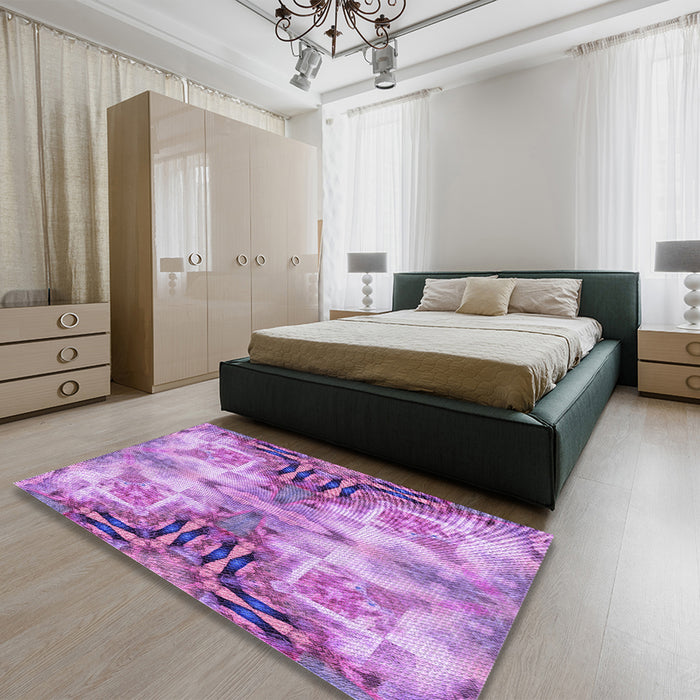 Patterned Violet Purple Rug in a Bedroom, pat3205pur