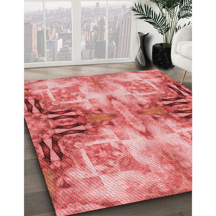 Patterned Light Coral Pink Rug in Family Room, pat3205rd