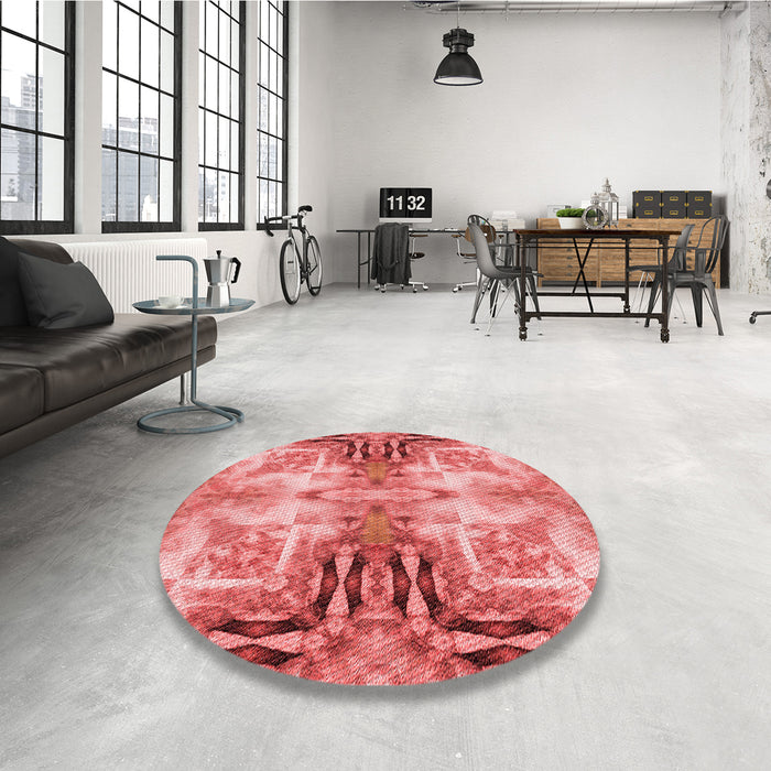 Round Patterned Light Coral Pink Rug in a Office, pat3205rd