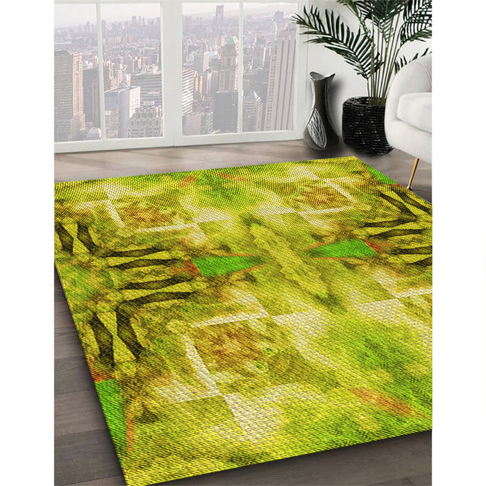Patterned Dark Yellow Green Rug in Family Room, pat3205yw