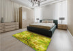 Patterned Dark Yellow Green Rug in a Bedroom, pat3205yw