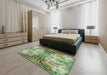 Patterned Green Modern Rug in a Bedroom, pat3205