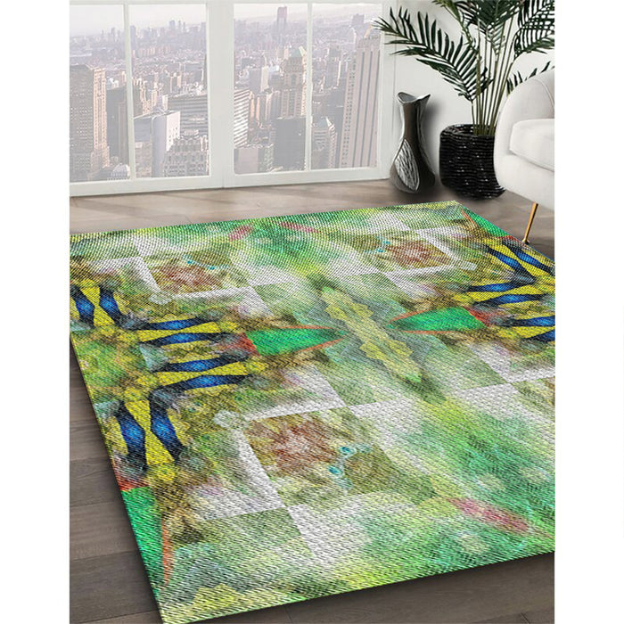 Patterned Green Modern Rug in Family Room, pat3205