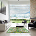 Square Patterned Green Modern Rug in a Living Room, pat3205