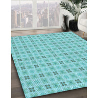 Patterned Macaw Blue Green Rug, pat3206lblu