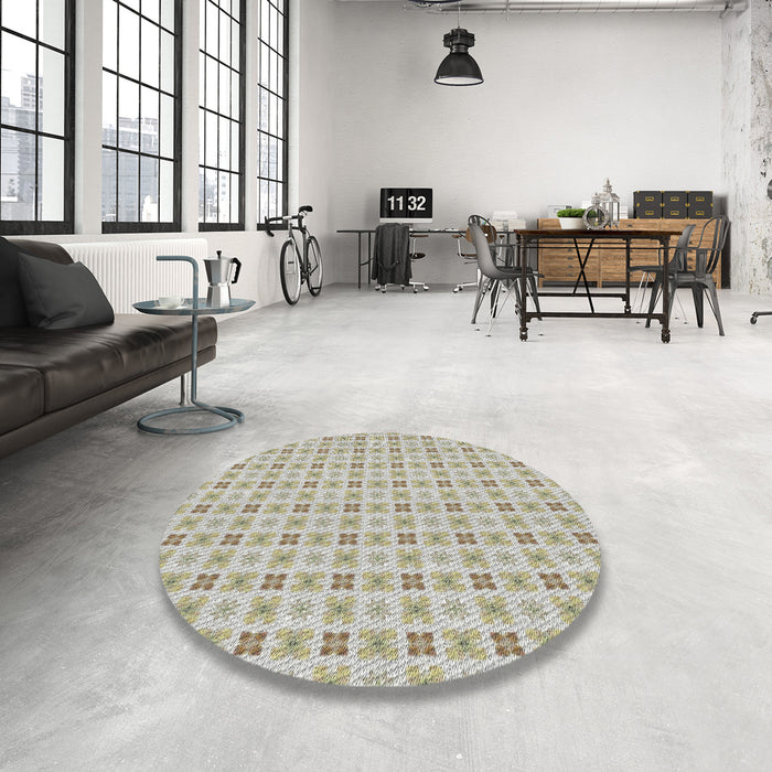 Round Machine Washable Transitional Khaki Green Rug in a Office, wshpat3206
