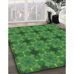 Patterned Deep Emerald Green Novelty Rug in Family Room, pat3210