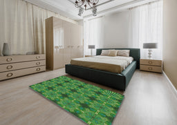 Patterned Deep Emerald Green Novelty Rug in a Bedroom, pat3210
