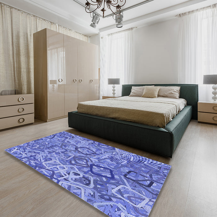 Patterned Sky Blue Rug in a Bedroom, pat3212blu