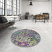 Round Machine Washable Transitional Dark Gray Rug in a Office, wshpat3212