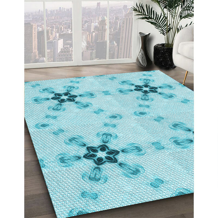 Machine Washable Transitional Blue Rug in a Family Room, wshpat3214lblu