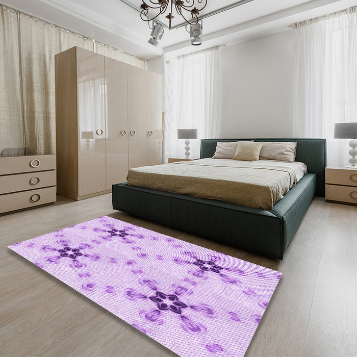Patterned Purple Rug in a Bedroom, pat3214pur