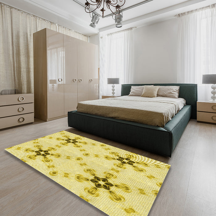 Patterned Orange Gold Rug in a Bedroom, pat3214yw