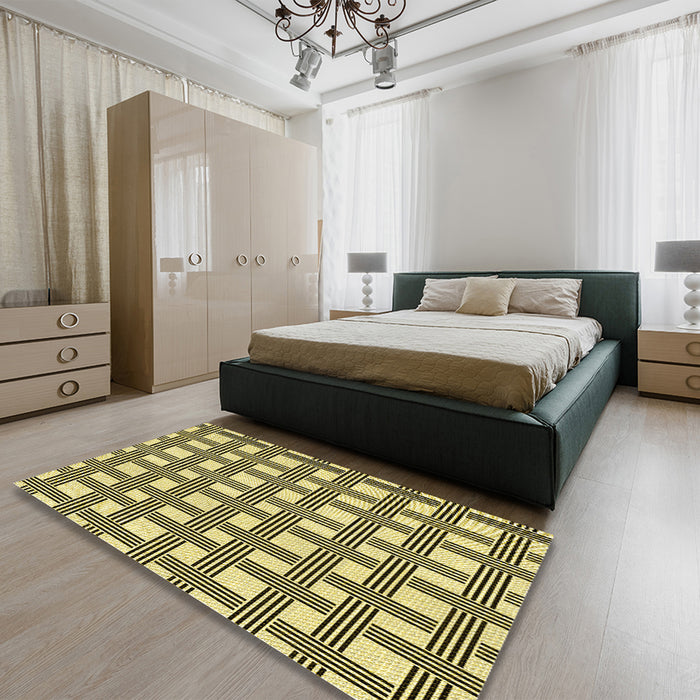 Round Machine Washable Transitional Mustard Yellow Rug in a Office, wshpat3215yw