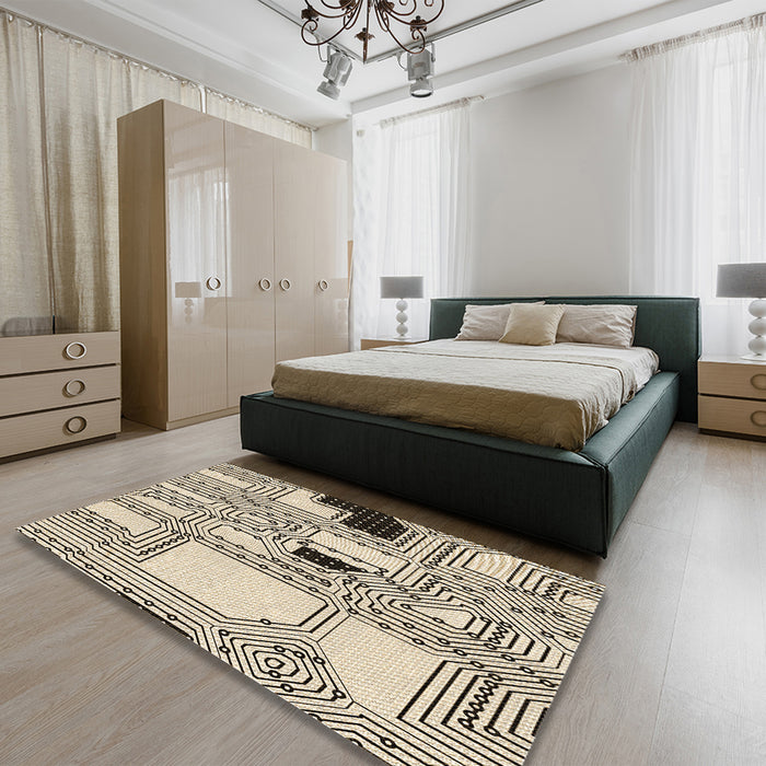Patterned Wheat Beige Rug in a Bedroom, pat3216brn