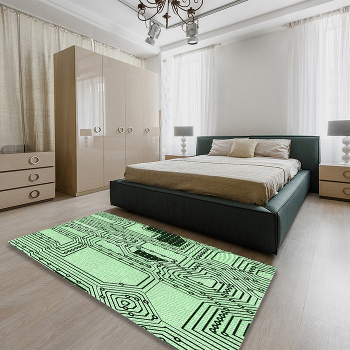 Patterned Mint Green Rug in a Bedroom, pat3216grn