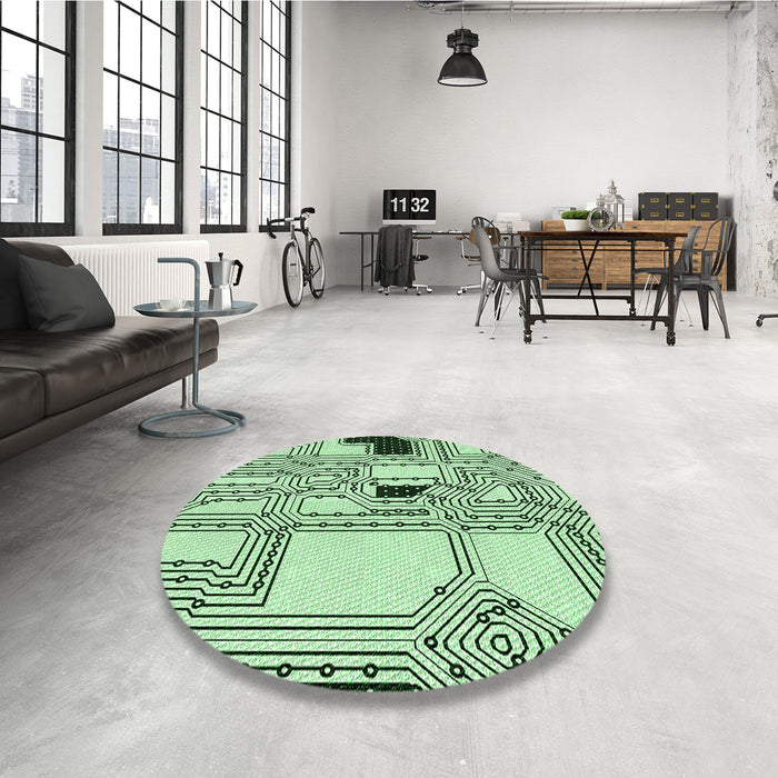Round Patterned Mint Green Rug in a Office, pat3216grn