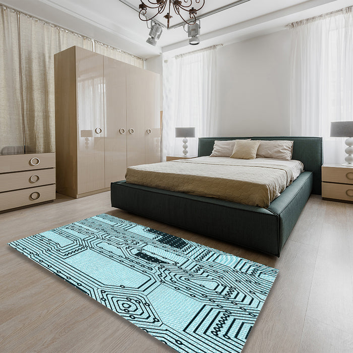 Patterned Electric Blue Rug in a Bedroom, pat3216lblu
