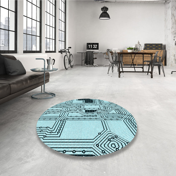 Round Patterned Electric Blue Rug in a Office, pat3216lblu